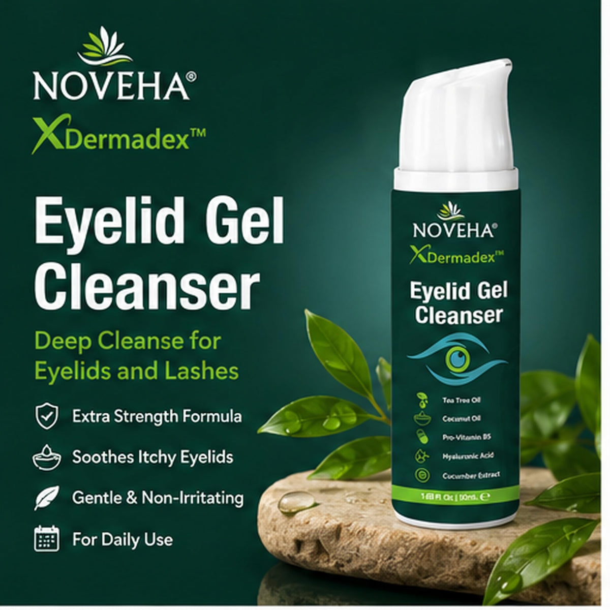 NOVEHA gel texture close-up illustrating smooth lightweight formula benefit