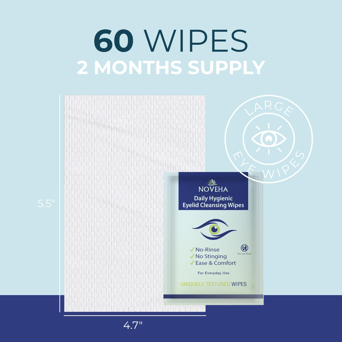 NOVEHA neatly stacked individually wrapped wipes illustrating travel-ready convenience