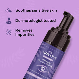 NOVEHA label detail highlighting plant-based ingredients and free-from list