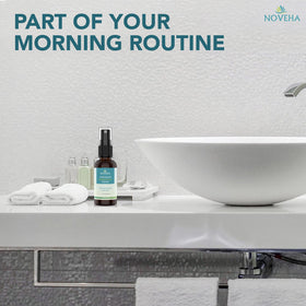 NOVEHA label closeup listing hypoallergenic, alcohol‑free ingredients