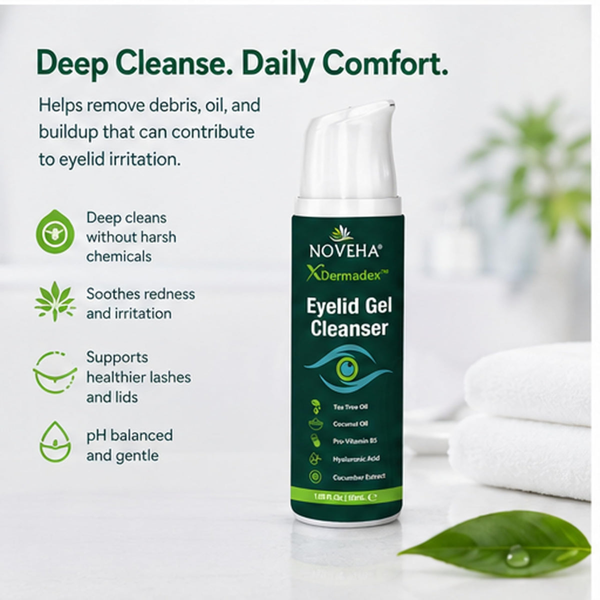 NOVEHA held in hand for scale showing compact travel-friendly 50mL size