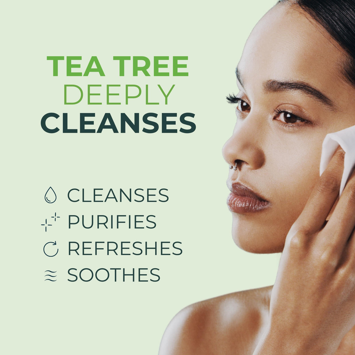 NOVEHA ingredients label close-up with tea tree and cucumber information benefit