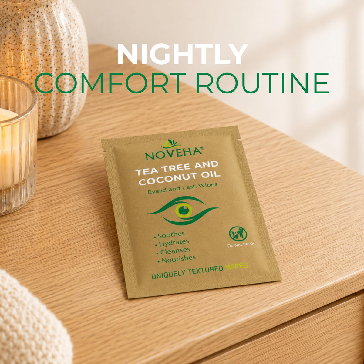 NOVEHA wipes in travel pouch for on-the-go eyelid care convenience