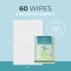 NOVEHA wipe held beside a fingertip for size and single-use clarity