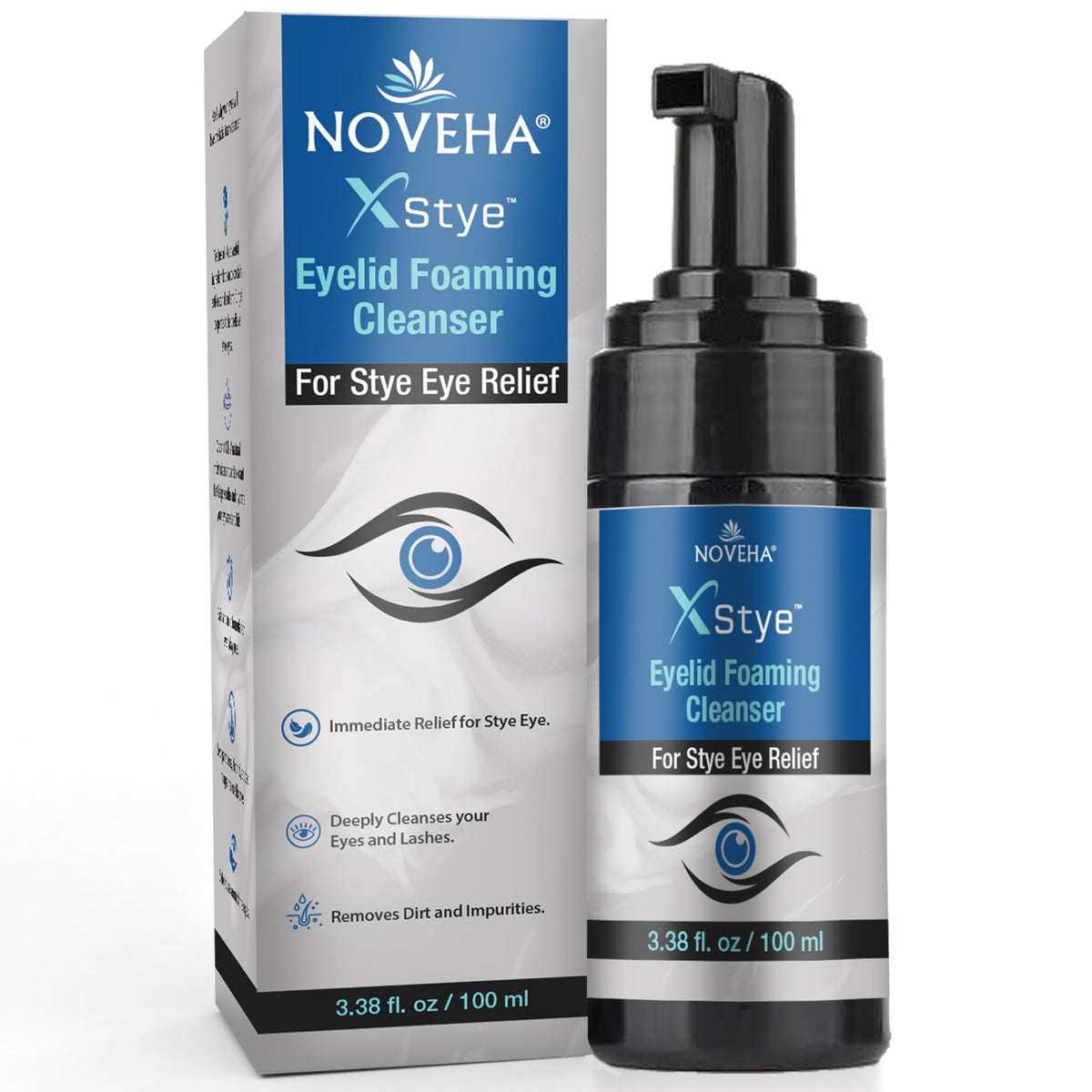 NOVEHA front packaging showing bottle and label, clear benefit of gentle cleansing