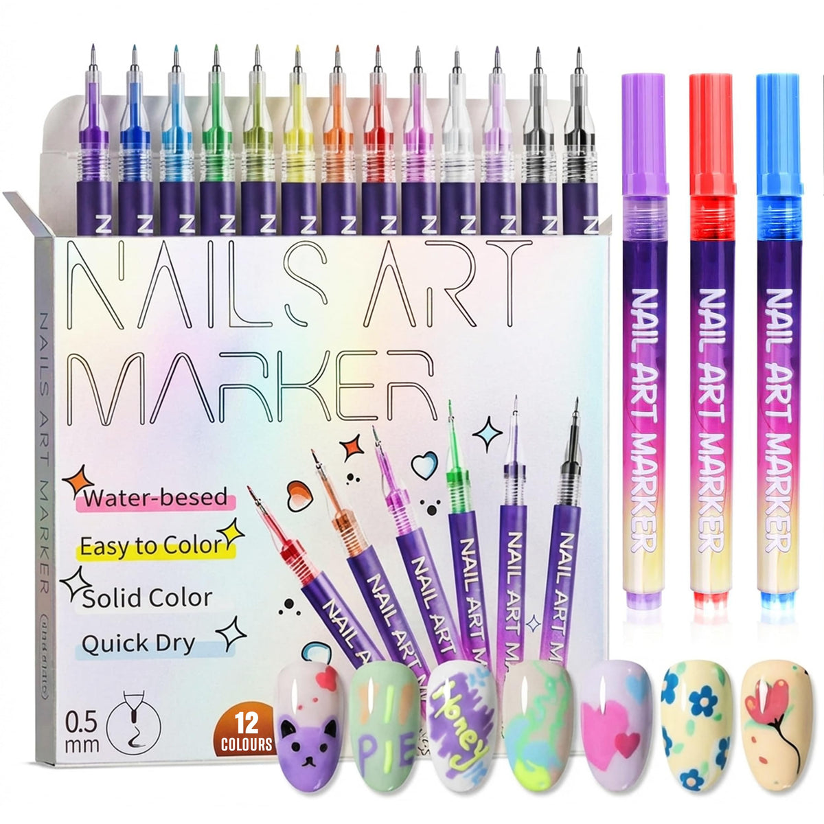 NOVELROCK front packaging showing 12 vibrant nail art pens for easy selection