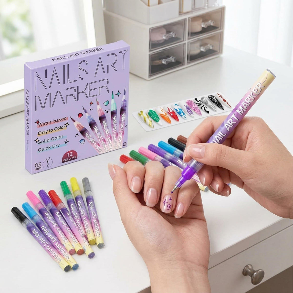 NOVELROCK lifestyle manicure scene featuring finished nails and styling benefit
