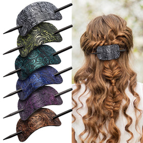 Noverlife front view of six square leather barrettes showing colors and shape benefit