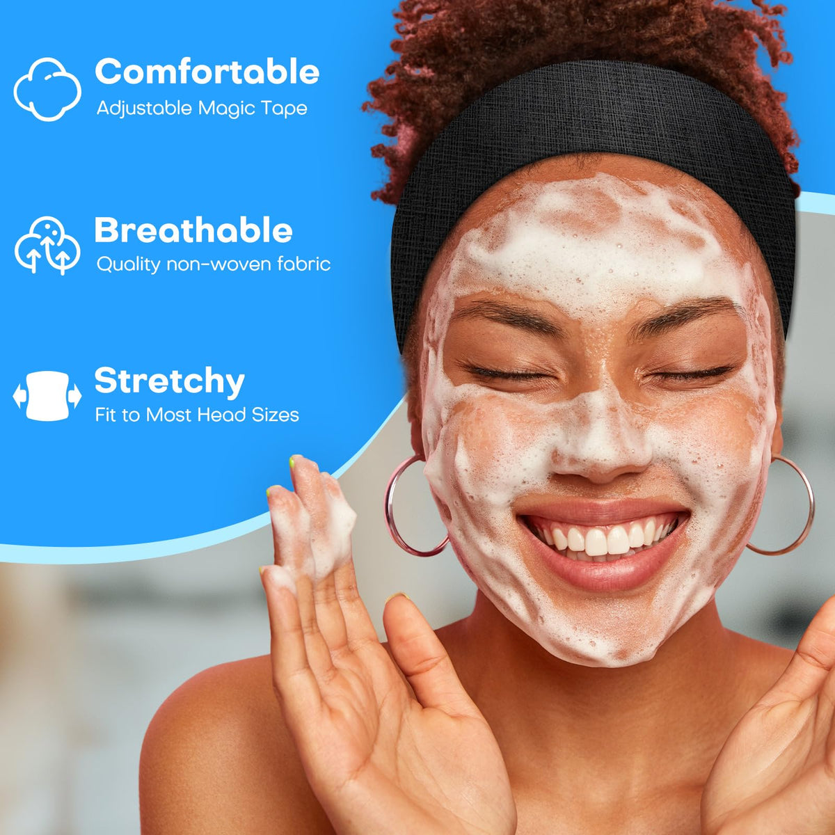 Noverlife headband on model in spa setting keeping hair away during facial