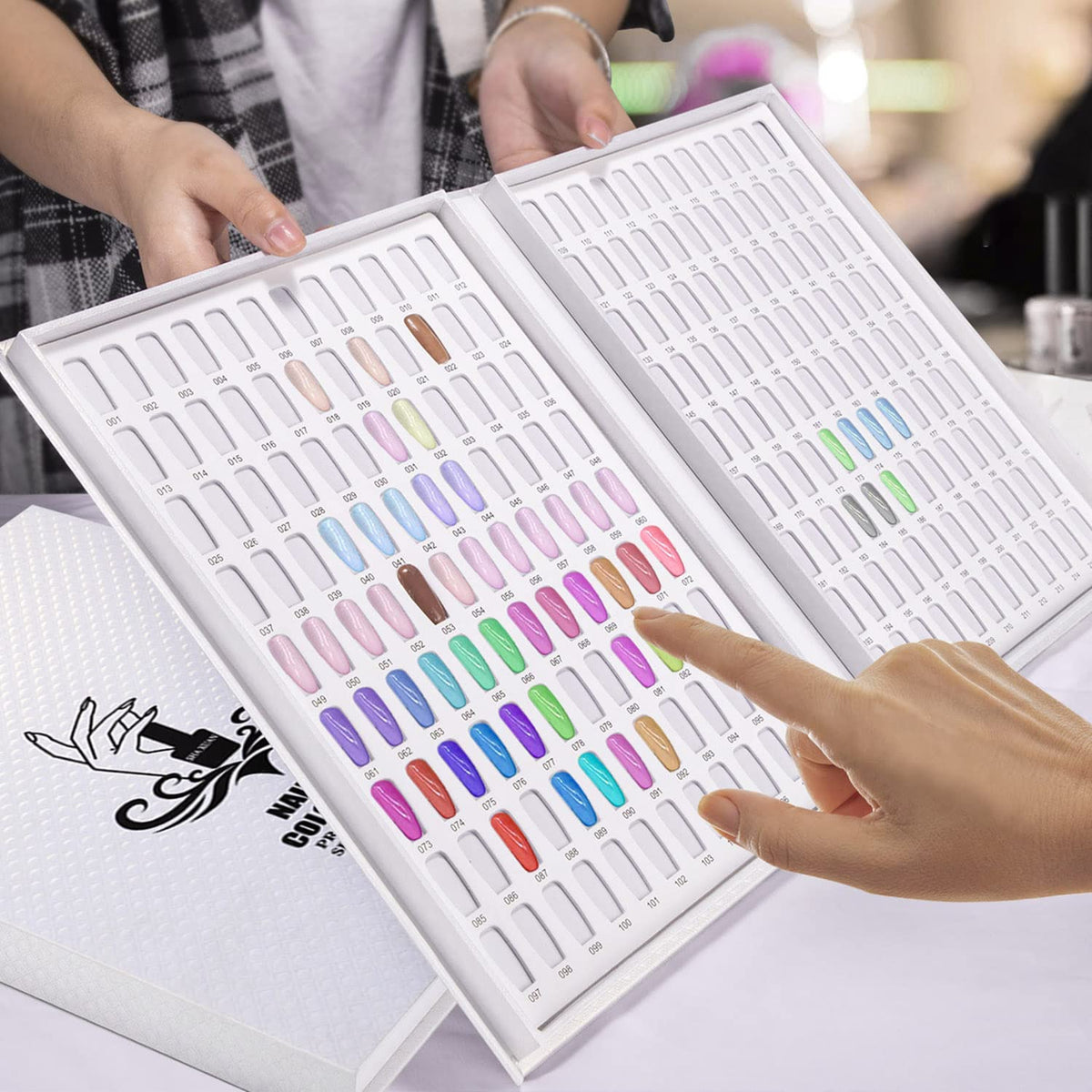 Noverlife opened book with all 216 swatches visible for easy color selection