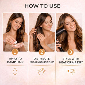 NOVEX applied to damp hair mid-lengths demonstrating even distribution before heat styling