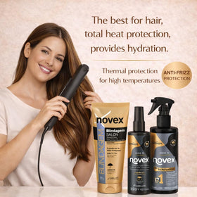 NOVEX focus on lengths and ends showing sealed cuticles and reduced frizz after use