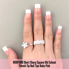 NOVO OVO application in use with glue and builder gel showing quick salon finish