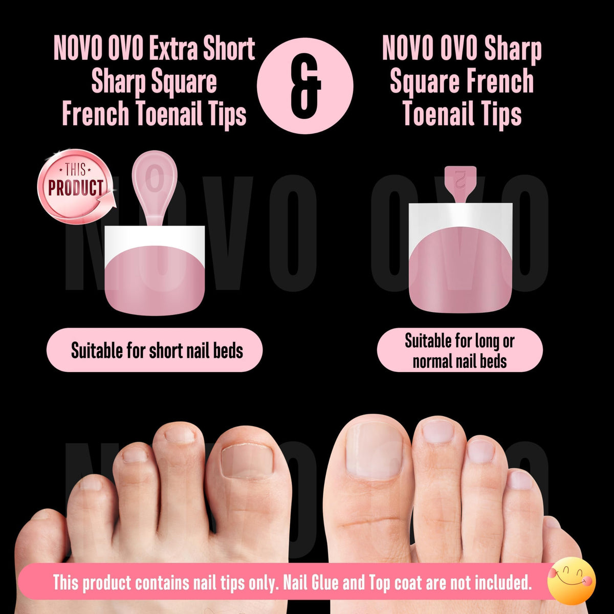 NOVO OVO big toe size comparison display showing 8 hallux sizes to fit wide toes
