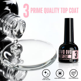 NOVO OVO black bottle close-up showing no-wipe top coat finish