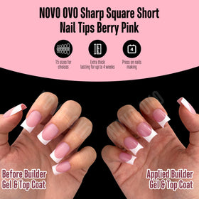 NOVO OVO finished nails with builder gel and top coat for glossy, long-lasting shine