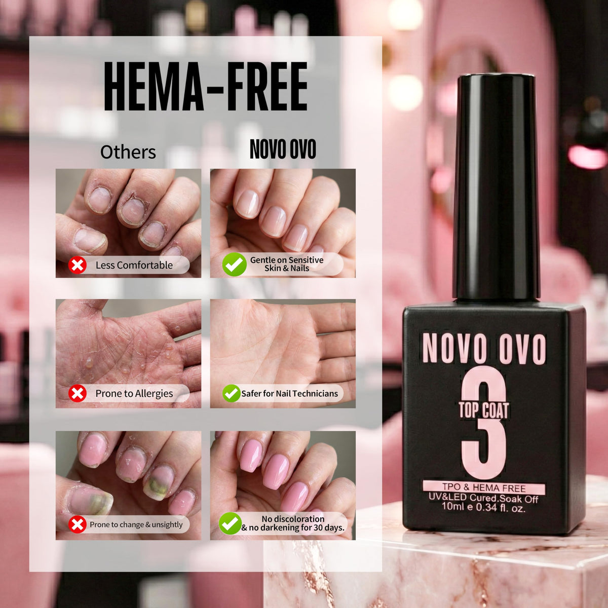NOVO OVO clear French tips bonded with gel showing secure hold