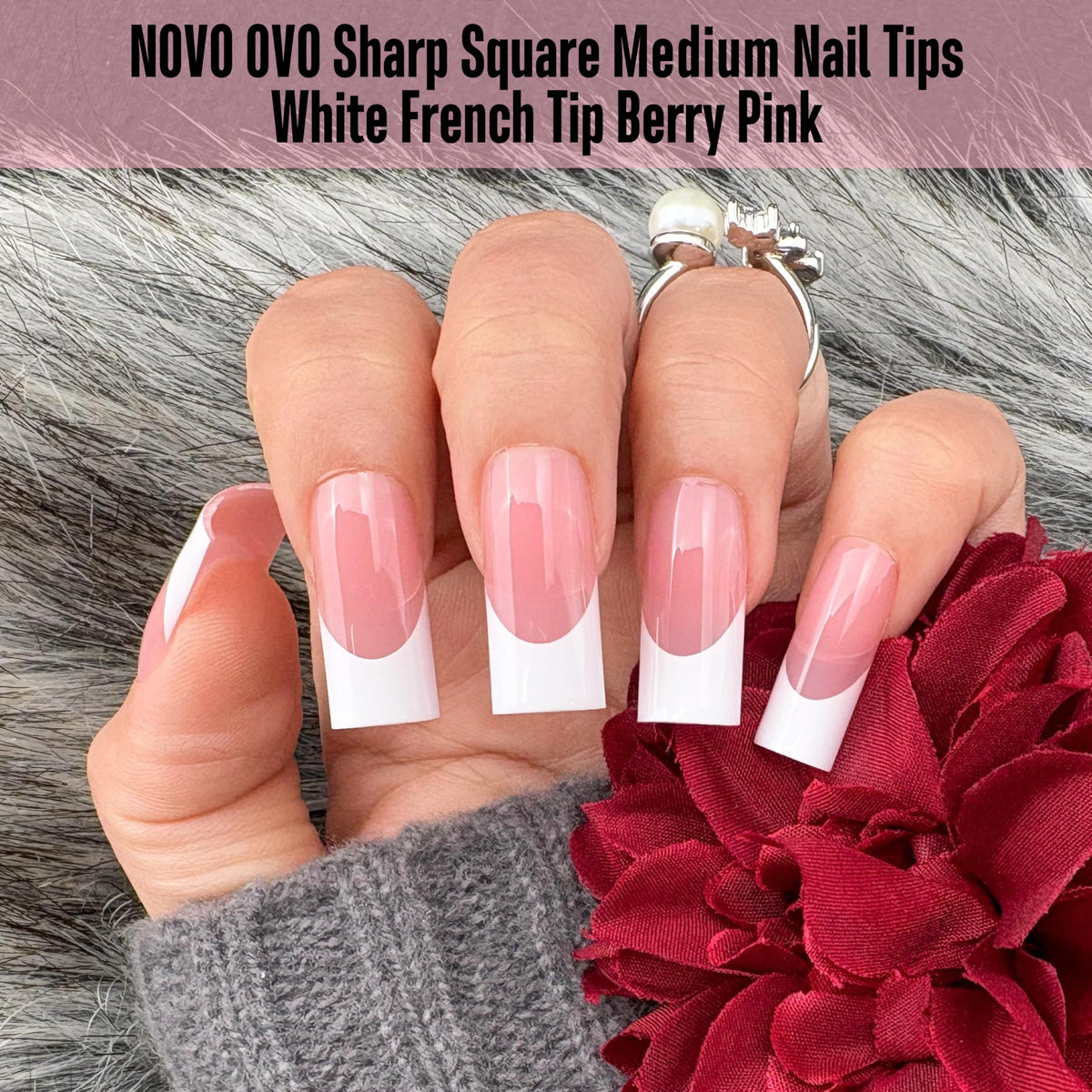 NOVO OVO close-up of white French tip edge highlighting precise medium sharp square detail