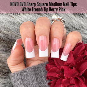 NOVO OVO close-up of white French tip edge highlighting precise medium sharp square detail