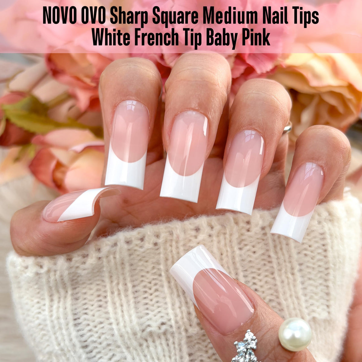 NOVO OVO close-up of white French tip detail highlighting crisp lines