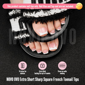 NOVO OVO close-up of sharp square white French tip highlighting smooth pre-primed edge