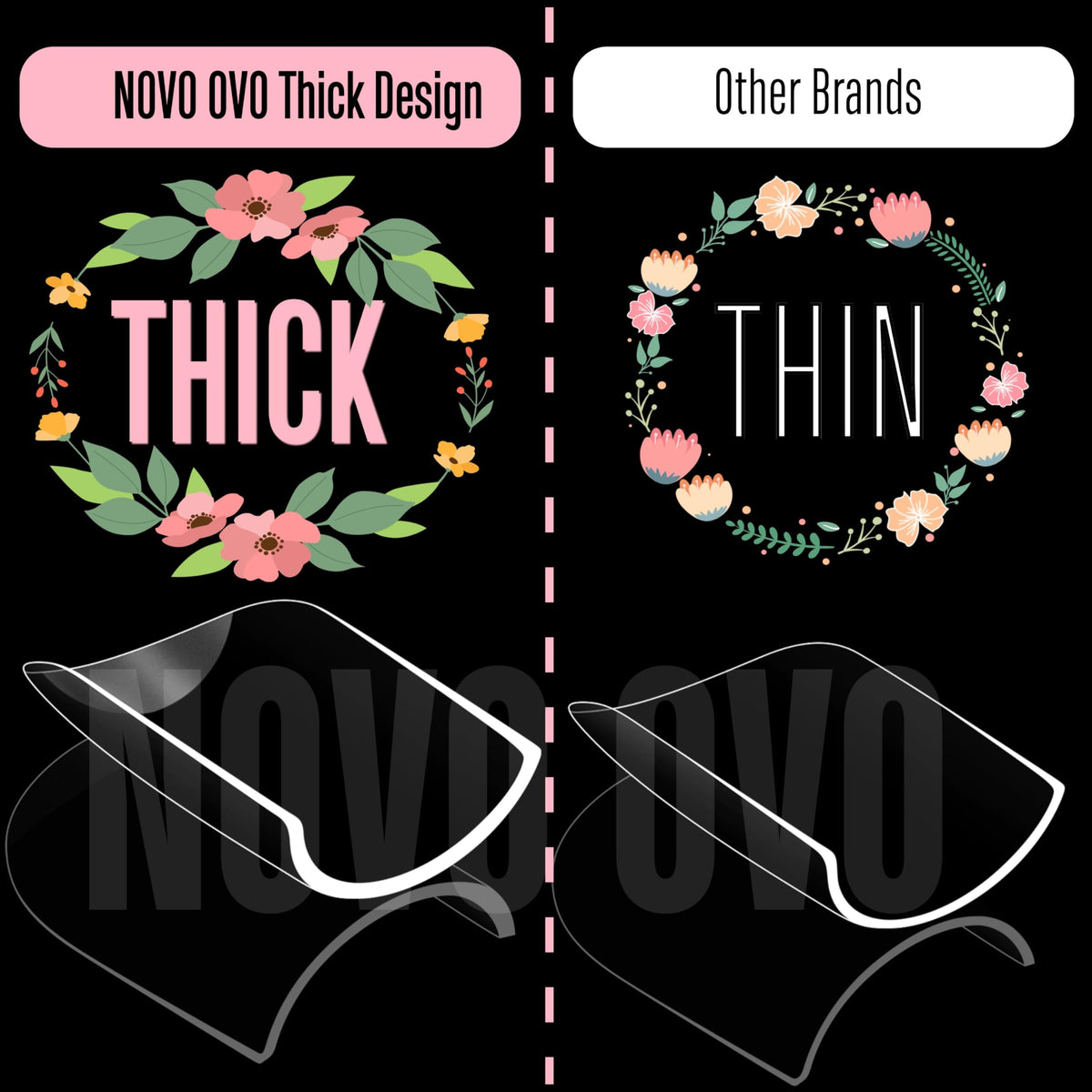 NOVO OVO close-up of thick free edge highlighting added durability