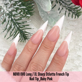 NOVO OVO close-up of white French tip detail highlighting crisp double-matte contrast