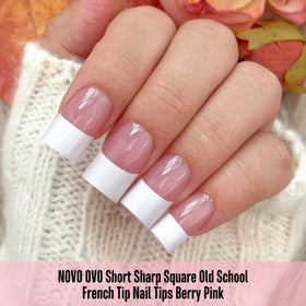 NOVO OVO close-up of the pre-designed French tip pattern highlighting precise edges