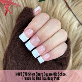 NOVO OVO close-up of pre-designed French tip pattern highlighting consistent results