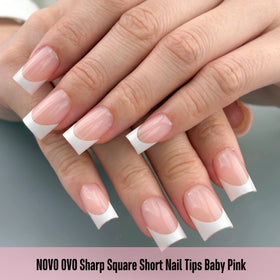 NOVO OVO close-up of white French tip edge showing crisp design and salon finish