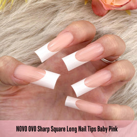 NOVO OVO closeup of white French tip pattern highlighting precise pre-designed edges