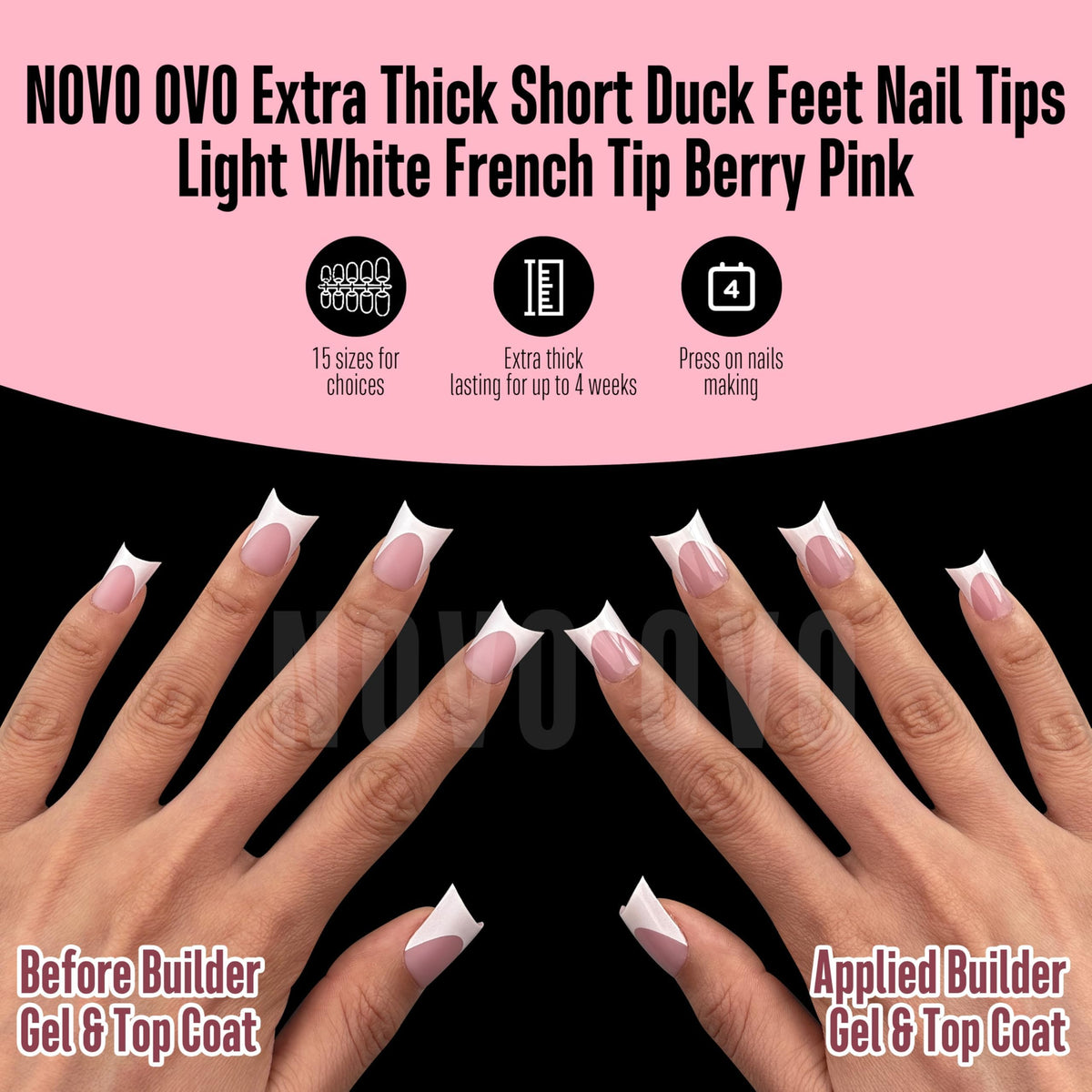 NOVO OVO scale comparison next to a fingertip to show true short duck nail fit