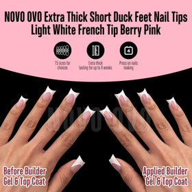 NOVO OVO scale comparison next to a fingertip to show true short duck nail fit