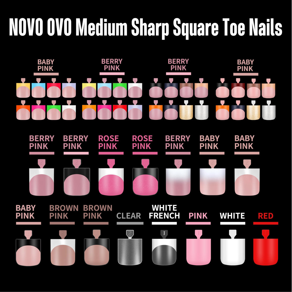 NOVO OVO decorated red toe tips showing base ready for art