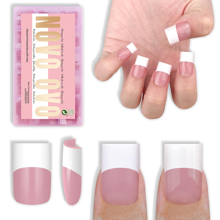 NOVO OVO front packaging showing berry pink French tips and 240pcs for easy selection
