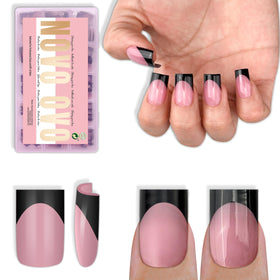 NOVO OVO front packaging showing 240-piece black French tip kit and quick results