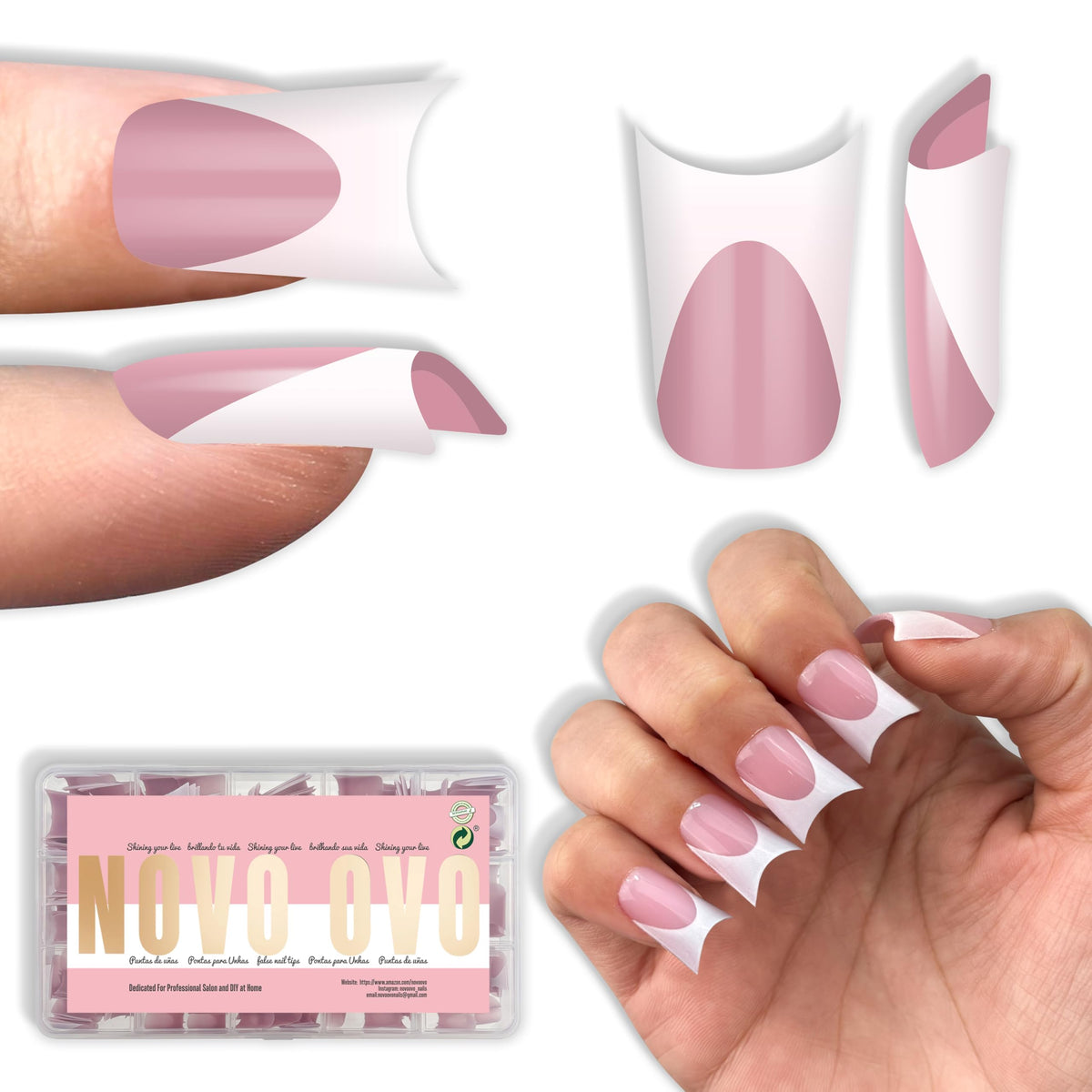 NOVO OVO front packaging showing 240-piece duck nails set for fast salon results