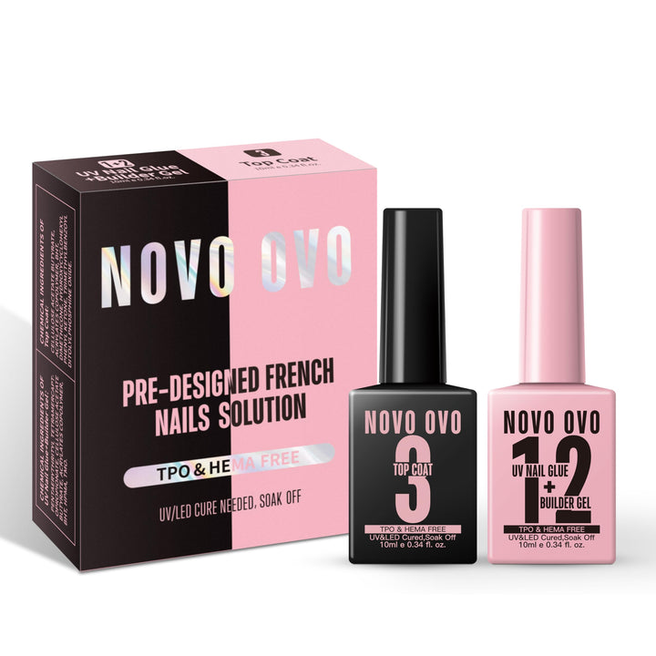 NOVO OVO front packaging showing glue and top coat benefits