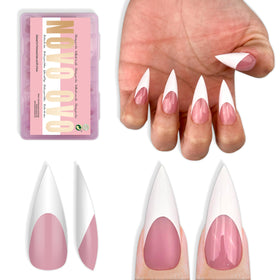 NOVO OVO front packaging showing stiletto French tips and quantity benefits