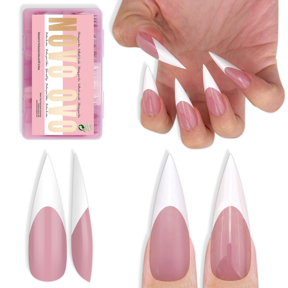 NOVO OVO front packaging showing white French tip design and benefits