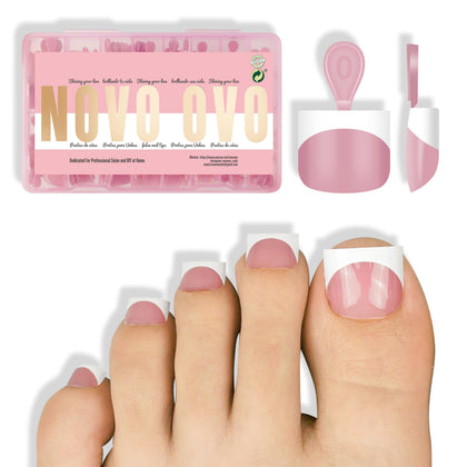 NOVO OVO front packaging showing white French tip set and 224-piece kit for easy pedicures