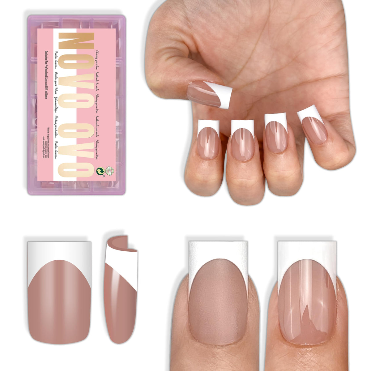 NOVO OVO front packaging showing 240-piece kit and white French tips for convenient use