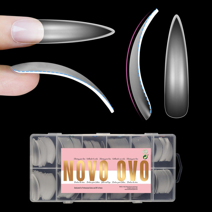 NOVO OVO front packaging showing 240-piece XXL stiletto set benefit: value and variety
