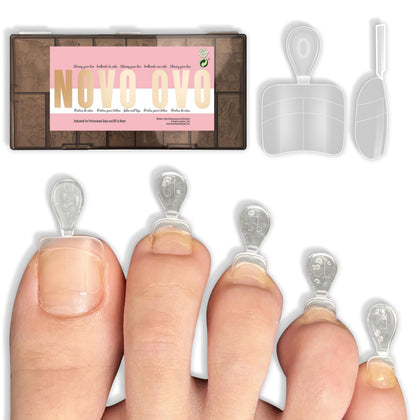 NOVO OVO front packaging showing 300-piece toe tip set and sizes for quick selection