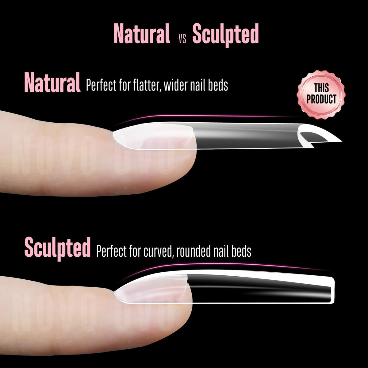 NOVO OVO model applying a tip to nail demonstrating fast glue-ready fit