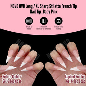NOVO OVO application hand demonstrating press-on use for fast salon-style manicures