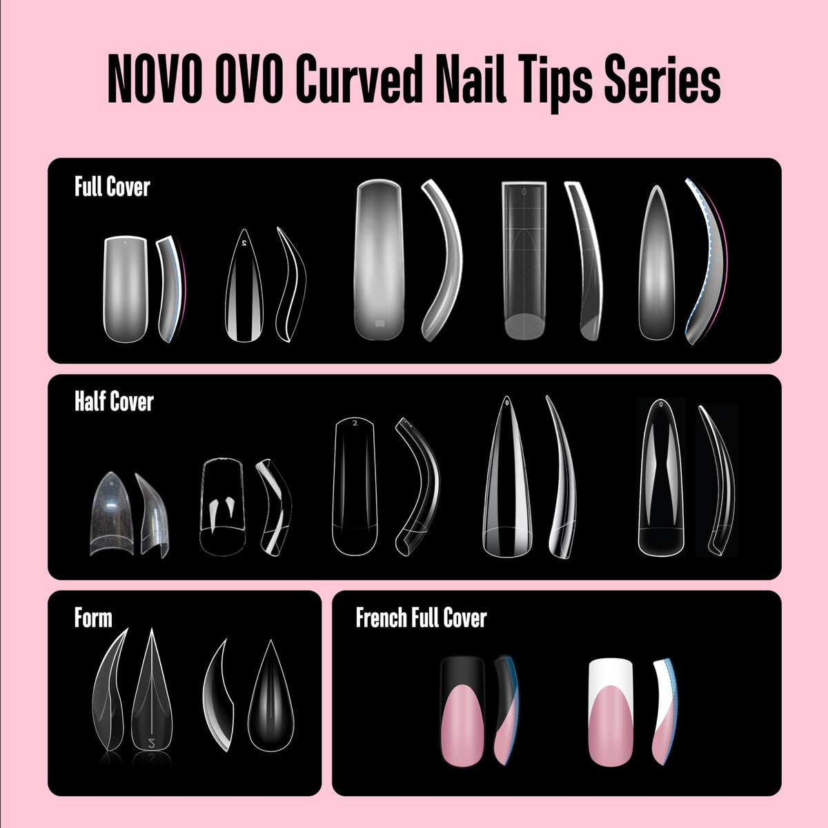 NOVO OVO styled on model for Halloween showing berry pink French tips complementing costume