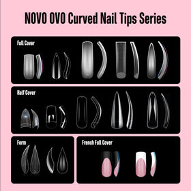 NOVO OVO styled on model for Halloween showing berry pink French tips complementing costume