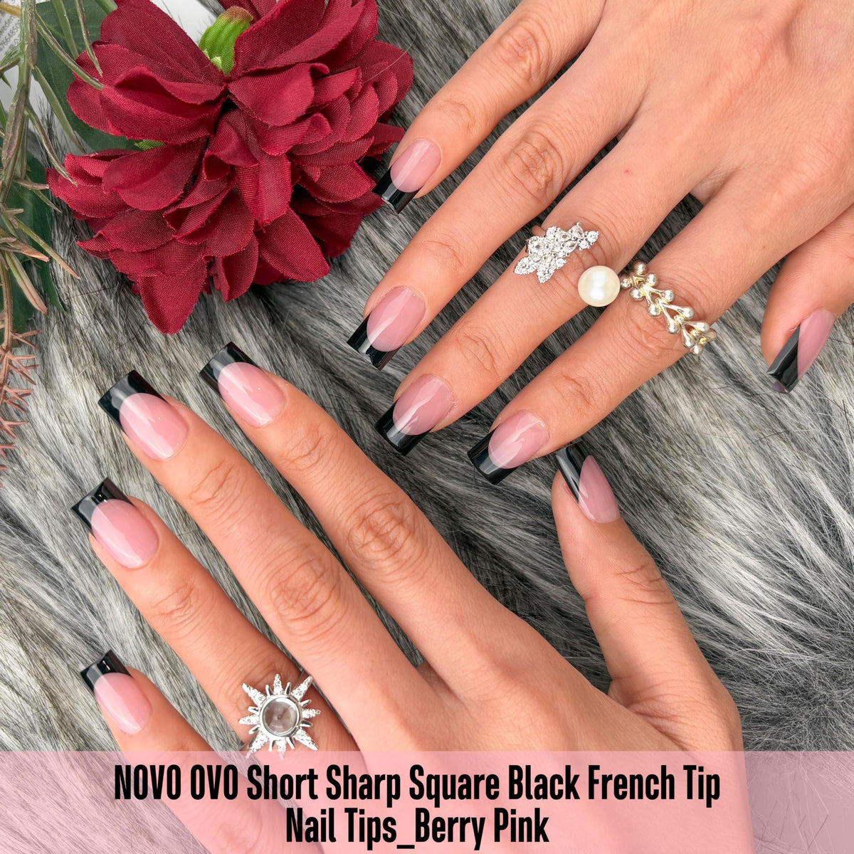 NOVO OVO spread of nail tips in 15 sizes showing fit variety and spare pieces