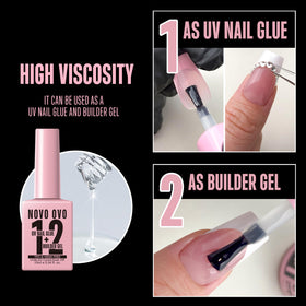 NOVO OVO pink bottle close-up showing thick bonding gel strength